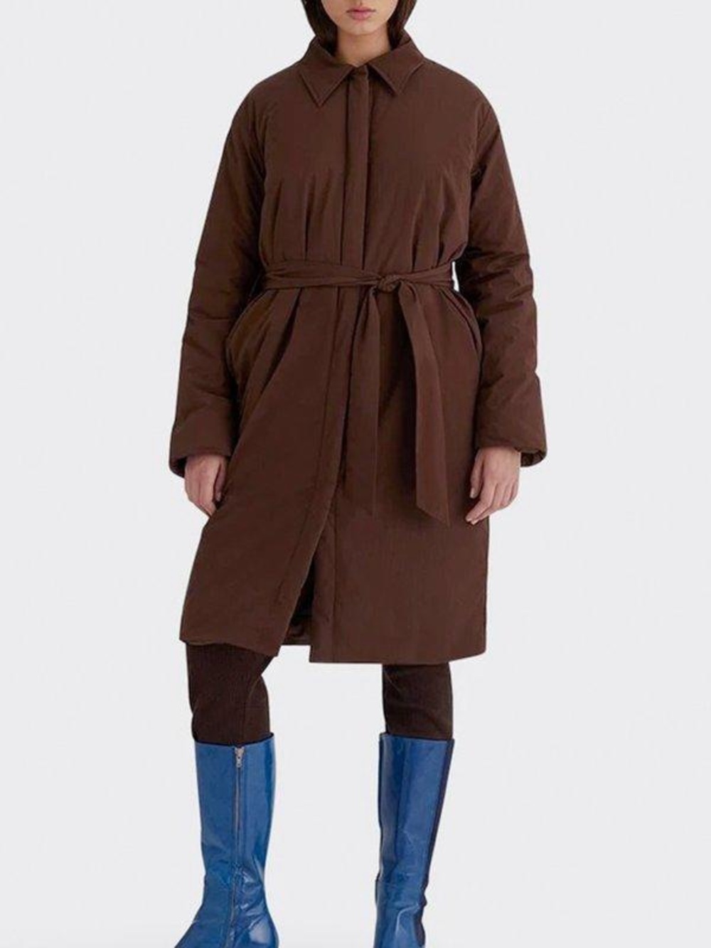 Paloma Wool Brown Belted Long Puffer Coat